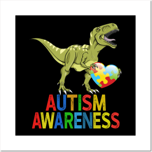 Dinosaurs With Heart Autism Awareness Posters and Art